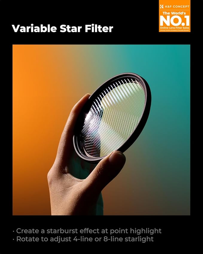 K&F CONCEPT 72mm Variable Star Filter Cross Screen Starburst Filter 4, 8 Points - Image 2
