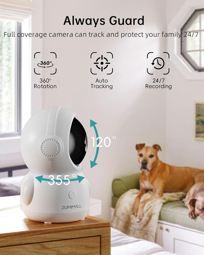 ZUMIMALL 360° Indoor Security Camera, 3MP Baby Monitor Camera, 24/7 Recording - Image 2