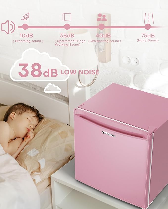 Upstreman 1.7 Cu.ft Mini Fridge with Freezer, Pink-FR17 | Dorm Essentials, Adjustable Thermostat, Energy Saving, Low Noise, Compact Refrigerator for Dorm, Office, Bedroom - Image 5