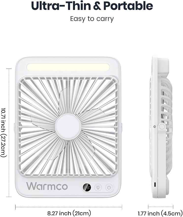 Warmco 20000mAh Battery Powered Fan, Ultra-Slim 8-Inch Portable Camping Fan with LED Lantern, Up to 48H Runtime Rechargeable Desk Fan for Bedroom, Outdoor, Tent, Travel, Cruise Ship Essentials - Image 9