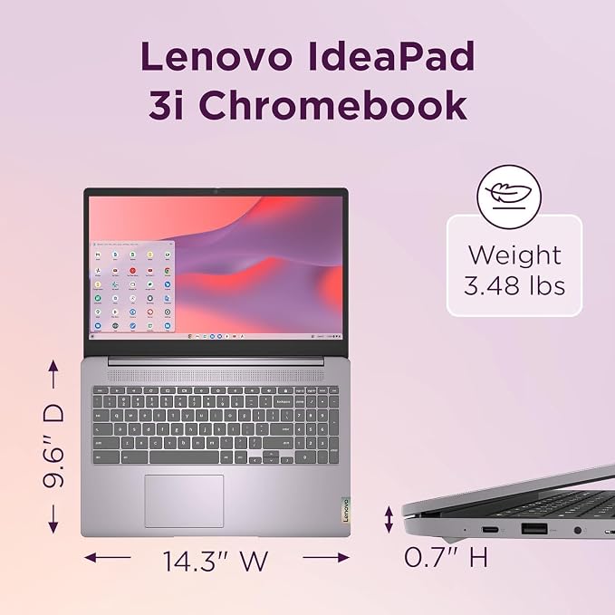 Lenovo Chromebook 15 IdeaPad 3i Laptop, 15.6" FHD, Intel Celeron, 4GB RAM | 192GB Storage (64GB eMMC + 128GB SD Card), Home & Students, Webcam, Numeric Keyboard, 10-Hour Long Battery Life, Chrome OS - Image 3