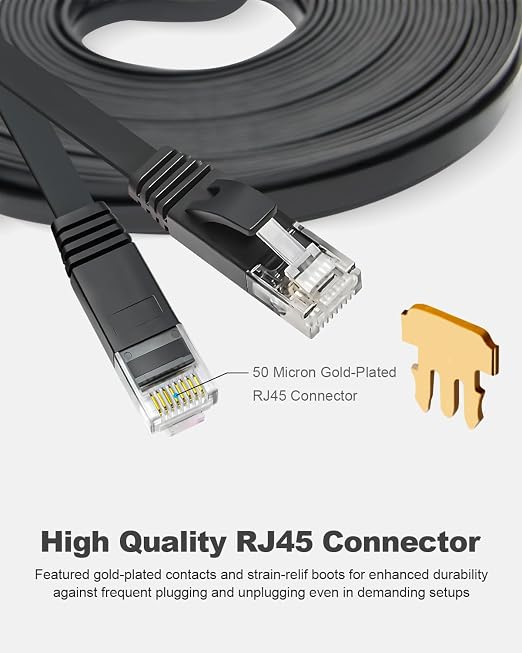 Yauhody CAT 6 Ethernet Cable 25ft Black, High Speed Solid Flat CAT6 Gigabit - Image 6