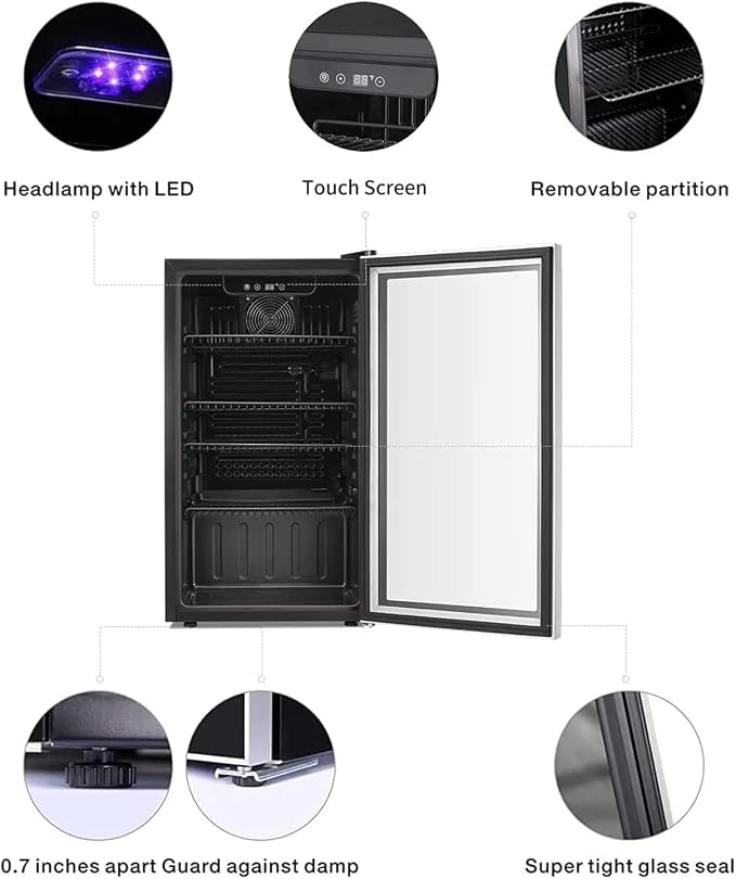 Antarctic Star Wine Cooler Cabinet Beverage Refrigerator 3.2cu.ft Black | 26 Bottle 130 Can capacity for wine, beer and soda, Clear Glass Door, Quiet, Digtal temp control, for home, office and bar - Image 3