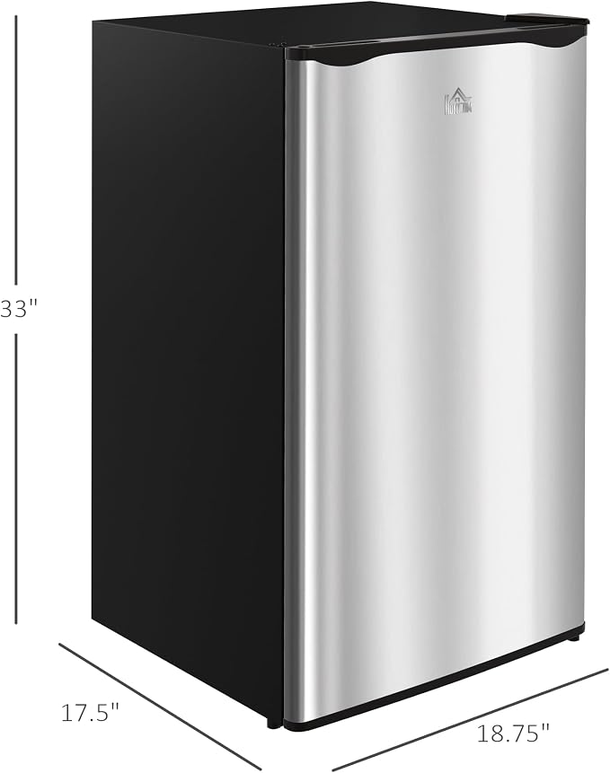 HOMCOM 3.2 Cu.Ft Mini Fridge with Freezer Single Reversible Door Silver | Compact Refrigerator, Adjustable Thermostat, Shelf, for Bedroom Dorm Home Office, Energy Efficient - Image 7