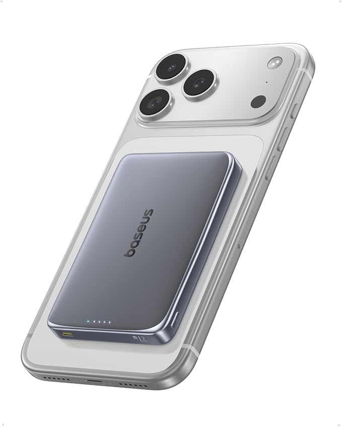 Baseus Picogo Power Bank, 0.5" Ultra Slim 10000mAh MagSafe Portable Charger, 27W Fast Charging Magnetic Battery Pack, Upgraded Polished Alloy Wireless Charger for iPhone 17 Pro Max/Air/16/15/14/13/12 by Baseus