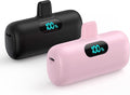 [2 Pack] Small Portable Charger for iPhone14/13, 5000mAh PD Fast Charging Power Bank, LCD Display Cute Mini Battery Pack Compatible with iPhone 14/14 Pro Max/13/13 Pro/12 Pro/11/XR/X/8-Black+Pink by Feob