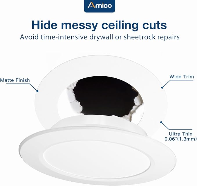 Amico 12 Pack Goof Rings for 6 Inch Recessed Lights, Can Light Trim Ring Cover - Image 3