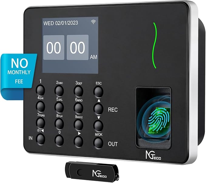NGTeco Time Clocks for Employees Small Business, W3 2.4GHz WiFi Biometric by NGTeco