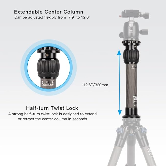 SIRUI SL-200 Carbon Fiber Tripod Extension Pole, Two-Section Center Column - Image 3