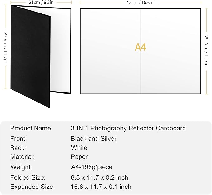 Meking 3 in 1 Photography Reflector Cardboard, 12 x 8 inch Folding Light - Image 4