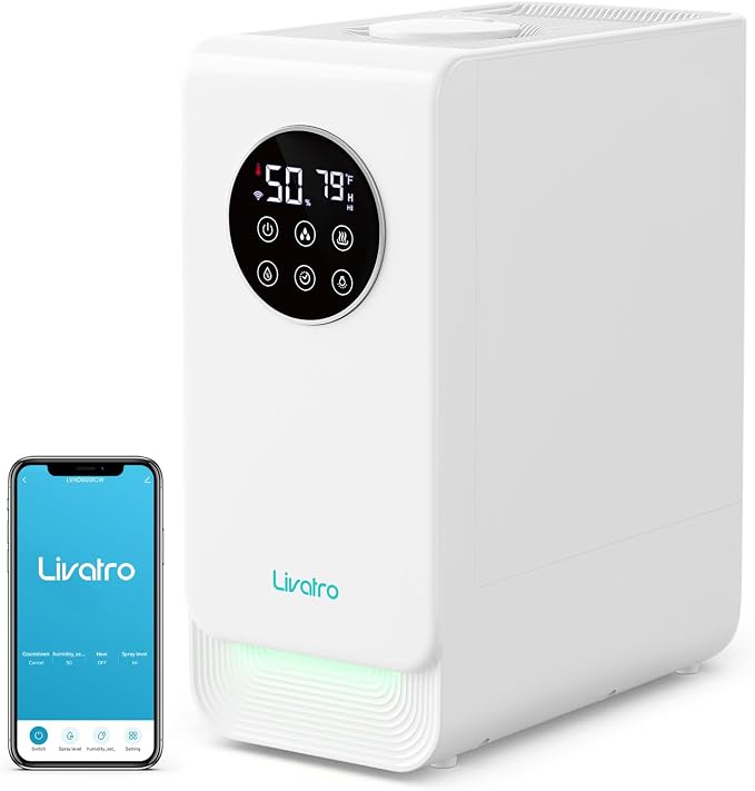 6L Smart Humidifier for Large Room, Warm & Cool Mist with Top Fill Design, Alexa & App Control, Essential Oil Compatible, Ideal for Bedroom and Plants by Livatro