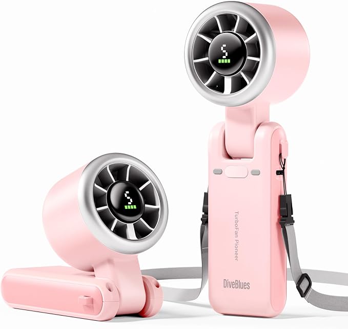 Diveblues Portable Handheld Turbo Fan, 5 Gear Wind, Battery Operated, Up to 12 Working Hours, 3 IN 1 Hand Fan with Air Turbo Tech Cooling Fan for Outdoor Activities, Travel, Working by Diveblues