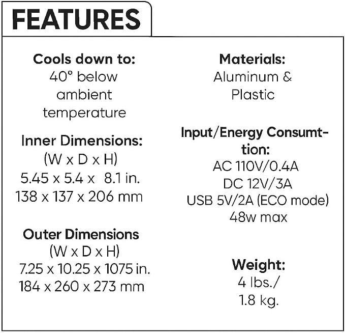 Cooluli Mini Fridge for Bedroom - Car, Office Desk & Dorm Room - Portable 4L/6 Can Electric Plug In Cooler & Warmer for Food, Drinks, Skincare Beauty & Makeup - 12v AC/DC & Exclusive USB Option, Black - Image 4