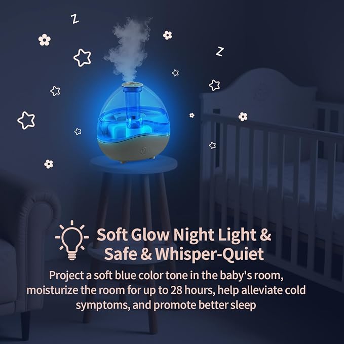 Cool Mist Humidifiers for Bedroom & Large Room (1.5L Water Tank) Quiet Ultrasonic Air Humidifier For Babies Nursery, Office, Indoor Plants & Whole House -Adjustable 360 Rotation Nozzle, Auto-Shut Off - Image 3