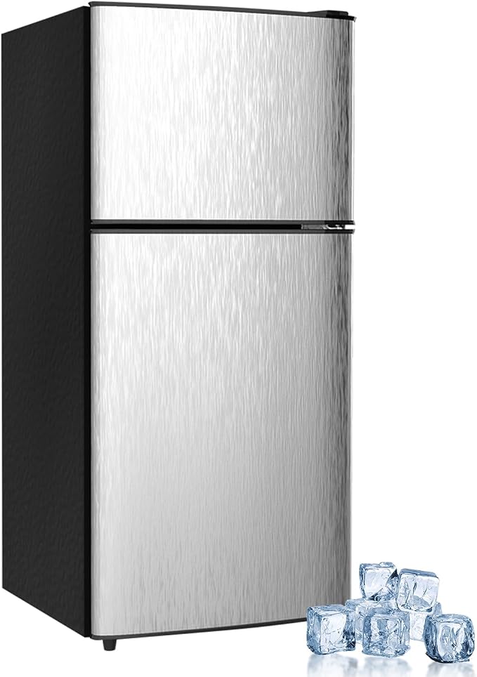 Cucina Magica Mini Fridge with Freezer, 3.2 cuft Small Refrigerator, 7 Adjustable Thermostat, Energy Saving, Low Noise, Double Door Compact Refrigerator for Dorm, Bedroom, Office - Silver by CucinaMagica