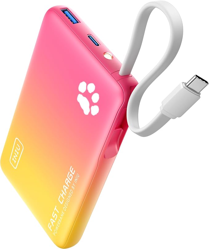 INIU PawGo Portable Charger, 45W PD 10000mAh Slim Power Bank with Built-in USB-C, Travel Airplane Camping Hiking, for Family Commuter Students Photographers by INIU