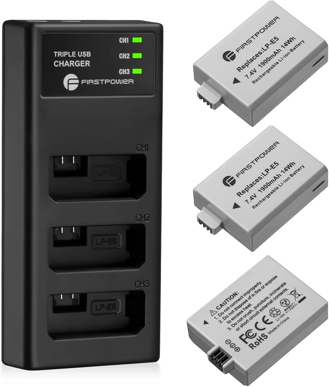 FirstPower LP-E5 Battery 3-Pack 1900mAh by FirstPower