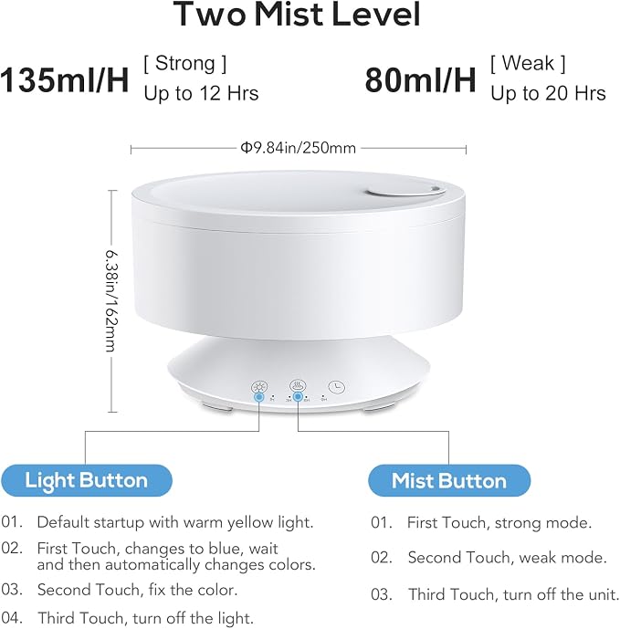 Large Humidifiers Easy to Clean,1.6L, Essential Oil Diffuser, Colorful Light,Ultrasonic Top Fill Cool Mist Humidifiers for Bedroom Baby Plants,Ultra Quiet,Last up to 20 Hrs,Levoair - Image 5