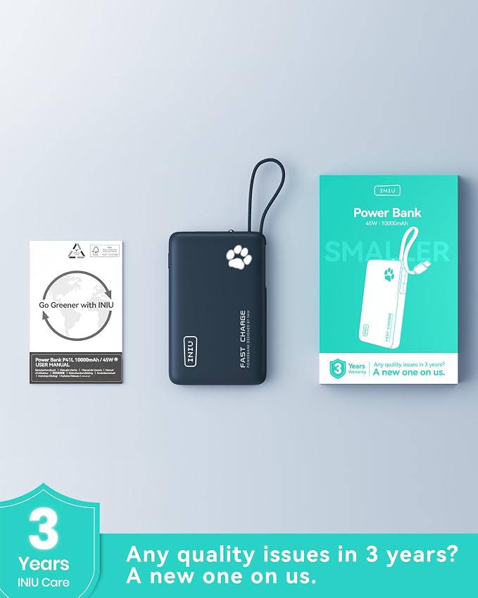 INIU Portable Charger, Slim 10000mAh Power Bank with Built-in USB-C, 45W Fast Charging Flight Travel Essentials, for College Students Men Women Girl Boy - Image 8