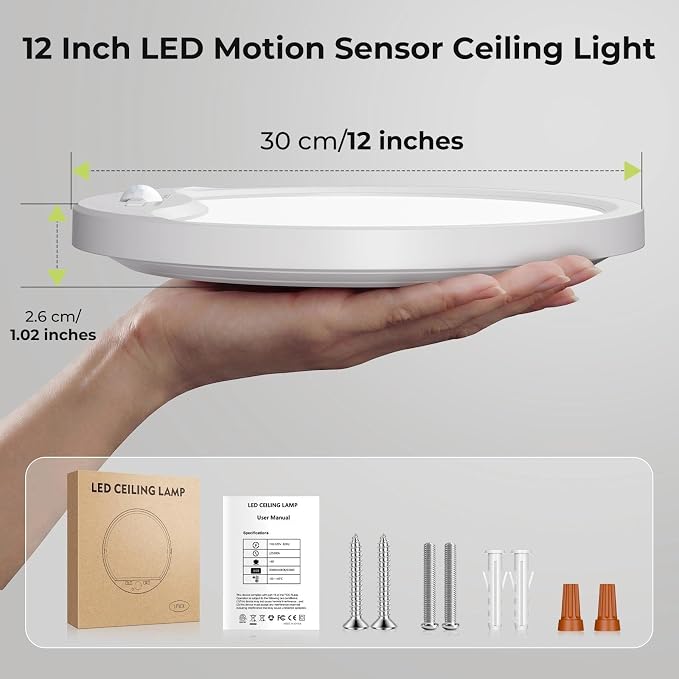 hepside Motion Sensor Ceiling Light Wired, 3000K/4000K/6500K LED Flush Mount - Image 8