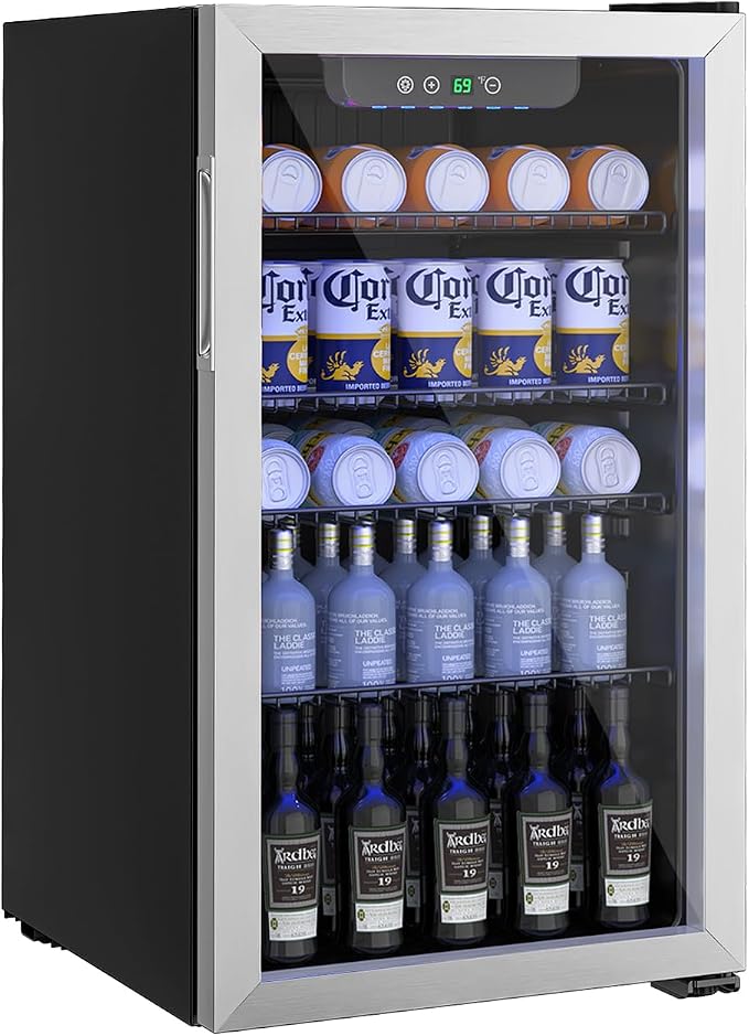 Erivess Mini Fridge 110Can Beverage Refrigerator Cooler Glass Door for Soda | 3.1 Cu Ft Drink Fridge for Home/Bar/Office with LED Display, Digital Temperature Control, Removable Shelves for Wine, Silver - Image 8