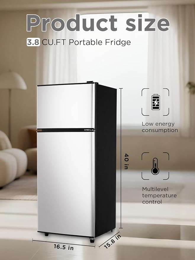F.W.WOOLWORTHS 3.8 Cu.Ft Refrigerator with Freezer | Compact Fridge with 2 Doors for Office, Kitchen, Dorm and Bedroom, 7 Level Temp Adjustable Thermostat, Silver - Image 2