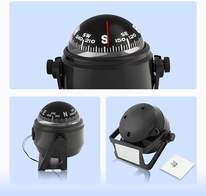 Boat Compass with Magnetic Declination Adjustment, Pivoting Marine Compass - Image 9