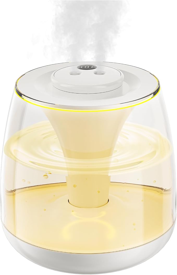 Humidifiers for Bedroom, 3 L Cool Mist Top-Fill 40H Super Long Time, 23dB Quiet, Baby Humidifier, Oil Diffuser for Large Room, Plants, Nursery, Office, Colored lights (white) by HEEYCEMUS