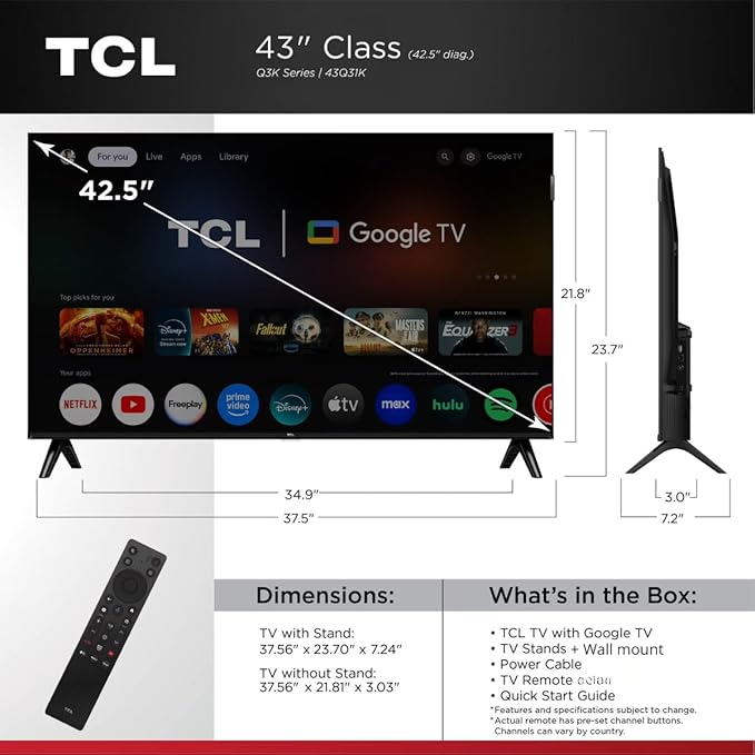 TCL 43" Class Q3K Series Full HD QLED, HDR 10, HVA Panel, Motion Rate 120, 60Hz, Bluetooth, FullView + Free Wall Mount (2025) (Renewed) - Image 5