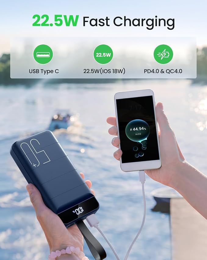 Power Bank Fast Charging 50000mAh - 22.5W Portable Charger USB C Quick Charge with 4 Outputs & 3 Inputs LED Display Huge Capacity External Battery Pack for iPhone, Samsung, iPad etc - Image 3