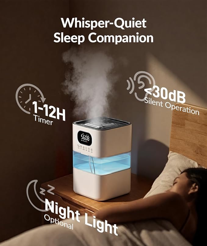 AreShark Humidifier Large Room, 2.2 Gal/8.5L Cool Warm Mist Air Humidifiers for Bedroom, 65H Runtime, Humidity Setting, Easy to Clean, Top Fill, 30dB Quiet, 550ft² Coverage, for Plants, Adults, Kids - Image 6