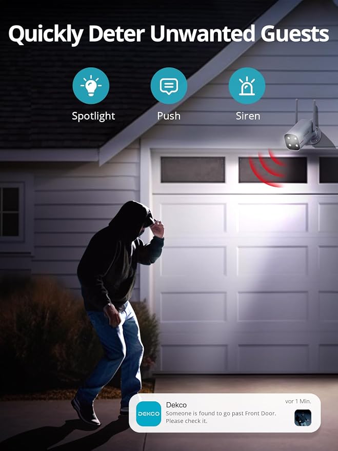 DEKCO WiFi Camera 2K Pan Rotating 180° Wired Outdoor Security Cameras - Image 6