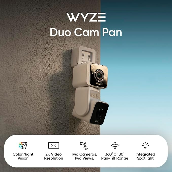 WYZE Duo Cam Pan Indoor/Outdoor IP65 2K 360° Pan/Tilt Smart Home Security Camera - Image 2