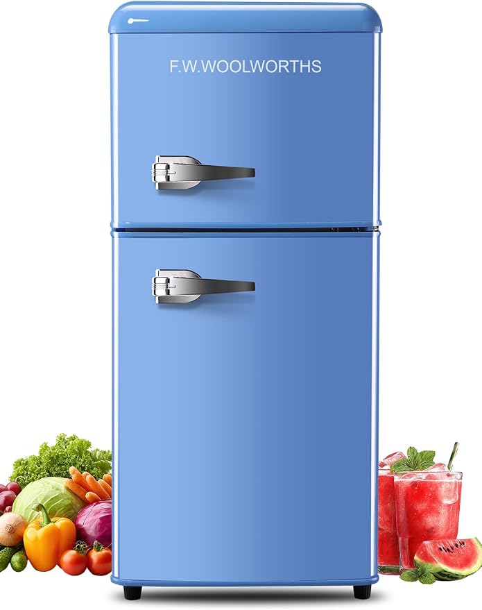 F.W.WOOLWORTHS 3.5 Cu.Ft Refrigerator with Freezer | Compact Fridge with 2 Doors for Office, Kitchen, Dorm and Bedroom, 7 Level Temp Adjustable Thermostat, Blue by FWWOOLWORTHS