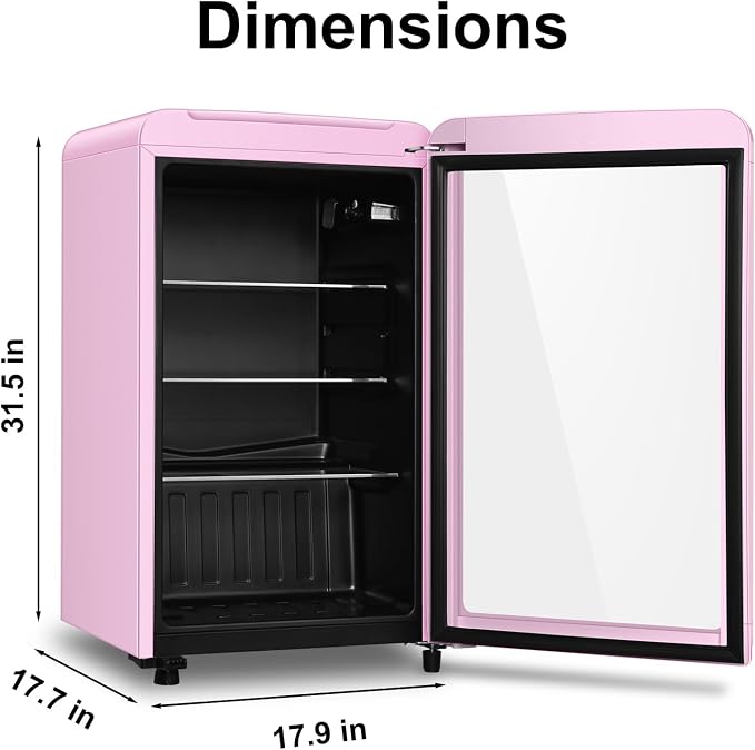 Retro Beverage Refrigerator Cooler, 3.2 Cu.ft Mini Fridge with Glass Door for Soda Beer Wine, Beverage Cooler Prefect for Home, Bar - Image 6