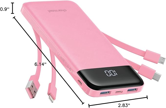 charmast Portable Charger with Built in Cables, Power Bank with Cords Wires, Slim 10000mAh Travel Battery Pack 6 Outputs 3 Inputs 3A Fast Charging for Samsung Google Pixel LG Moto iPhone iPad - Image 10