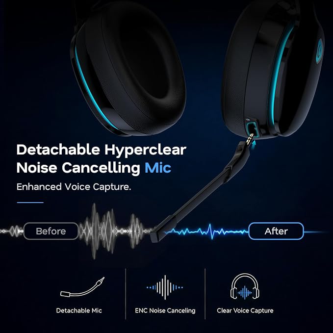AOC 2.4GHz Wireless Gaming Headset for PS5, PS4, PC, Switch, 45Hr, Black | Bluetooth 6.0 Gaming Headphones with Noise Canceling Mic, 7.1 Virtual Surround, Great for Fortnite & Call of Duty/FPS Gamers - Image 5