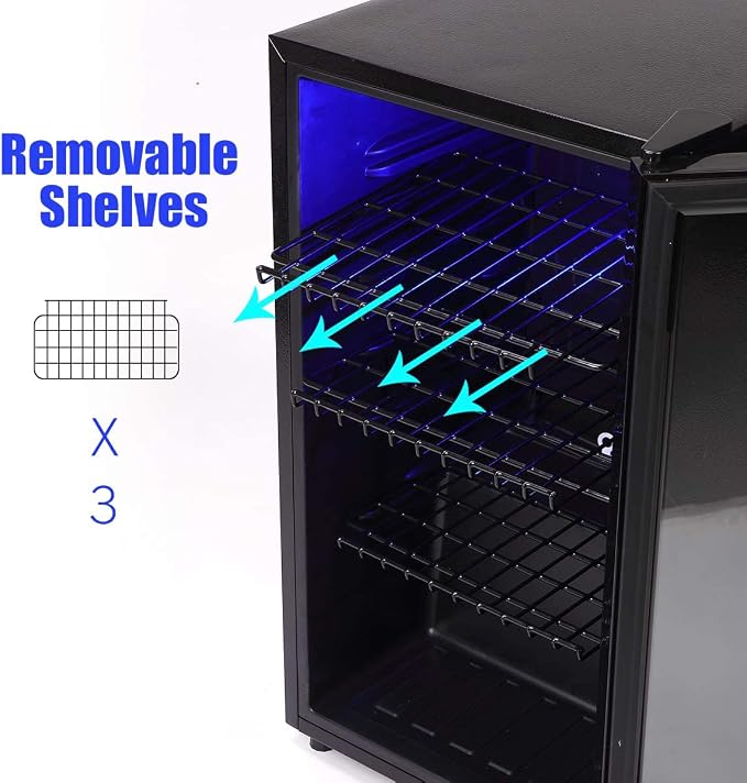 Mini Fridge Glass Door 120 Cans Beverage Refrigerator Small Wine Cooler Clear Front Drinks Fridge for Soda Beer Bar Home Office with 7 Thermostat LED Lights 3.2 Cu. Ft - Image 5