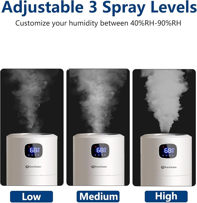 Large Humidifiers for Bedroom, 9L/2.5Gal Ultrasonic Cool Mist, Top Fill Easy Clean with 350ML/H Mist Speed, Quiet, Suitable for Kids Room Plant Yoga Office Study Room Living (White, Round) - Image 5