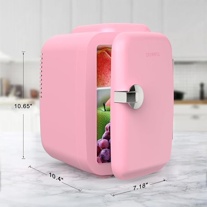 CROWNFUL Mini Fridge, 4 Liter/6 Can Portable Cooler and Warmer Personal Refrigerator for Skin Care, Cosmetics, Beverage, Food,Great for Bedroom, Office, Car, Dorm, ETL Listed (Pink) - Image 6