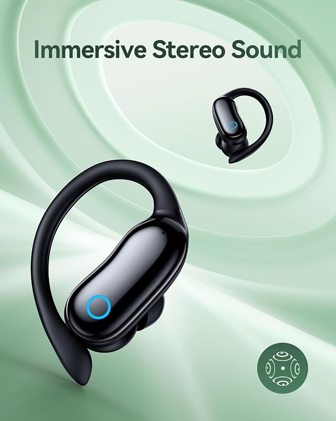 GNMN Active Noise Cancelling Ear Buds Wireless Earbuds 96hrs Playback Bluetooth Headphones Dual Battery Display Stereo Bass Earphones with Earhooks Microphone IPX7 Waterproof for Sports/Runing/Workout - Image 6