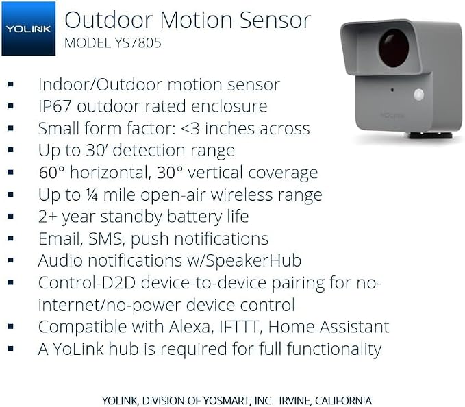 YoLink LoRa Smart Outdoor Motion Detector Sensor, Driveway Alert, Property - Image 2