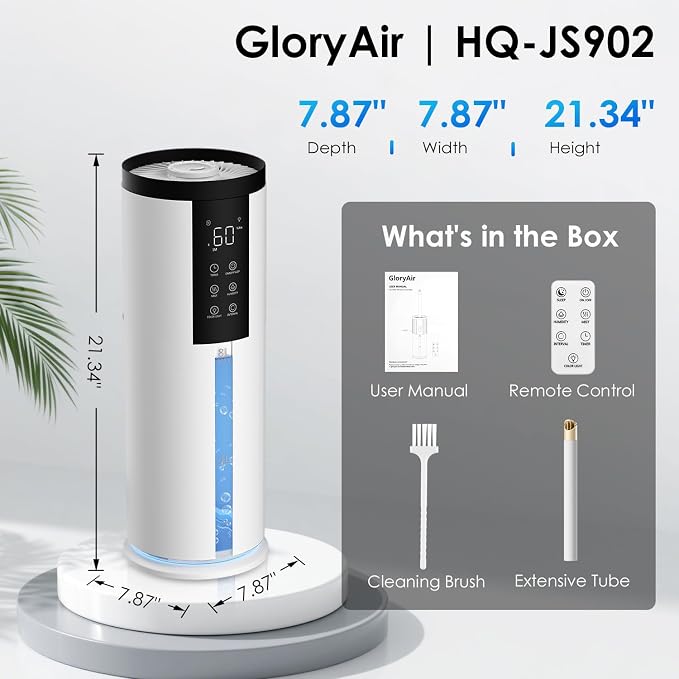 Humidifiers for Large Room 550 ft² - GloryAir 8L Cool Mist Humidifier for Bedroom Home Plants Baby, Top Fill, 120H Runtime, 4 Mist Spray Levels, 7-Color Light, 35dB Quiet Humidifier - Image 9