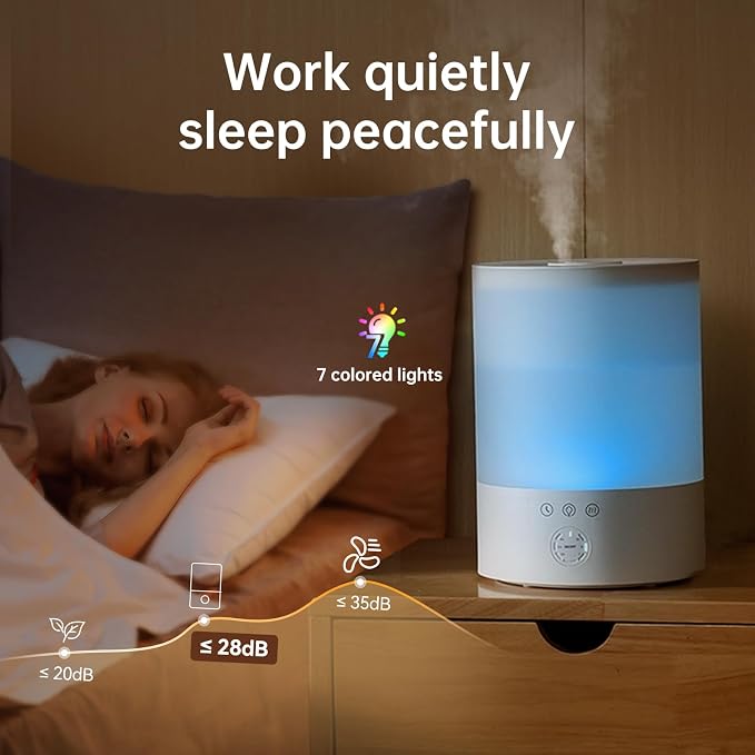 YOGIN Humidifiers for Bedroom Large room,Top fill 2.5L Ultrasonic cool mist Humidifiers for Baby Nursery and Plants,Up to 24 Hours, 24db Quiet,Night Light, Auto Shut Off, Easy Clean Humidifier - Image 5
