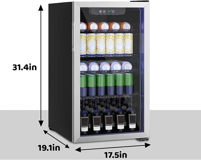 Compact 126 Can/3.2 Cu.Ft Mini Fridge, Reversible Glass Door | for Soda, Beer Or Wine, Portable Small Beverage Refrigerator with Digital Display&Removable Shelves for Office, Dorm, Bar - Image 7