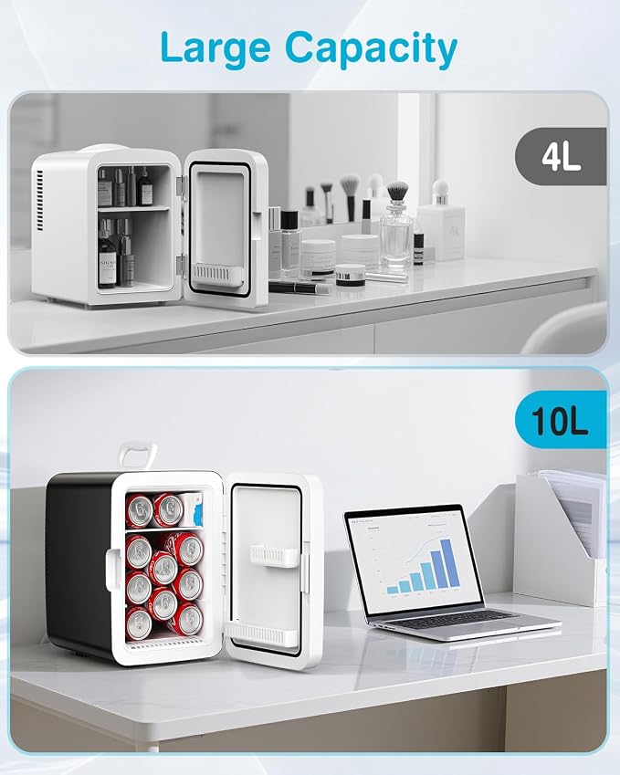 Antarctic Star Compact Mini Fridge, 10L Portable Small Refrigerator, 2.6 Gal Desktop Fridge with AC/DC Adapters, Small Cosmetics Cooler for Beverage, Food, Makeup, Bedroom, Office, Dorm, Black - Image 3