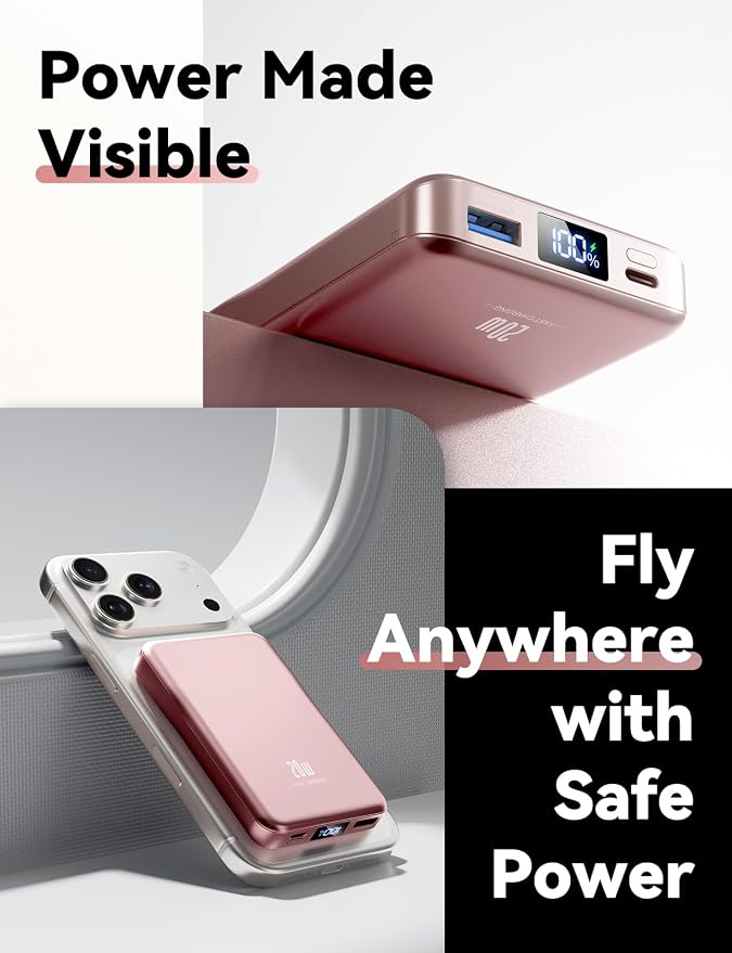 Aobbow Magnetic Portable Charger, 10000mAh for Magsafe Battery Pack, 20W Fast Charging Power Bank, Travel Essential of Wireless Charger Compatible with iPhone 17/16/15/14/13 Pro/Max/Air/Plus-Rosegold - Image 6