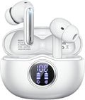 Wireless Earbuds, Bluetooth 5.3 Headphones HiFi Stereo 50H Playback LED Digital Display Ear Buds with ENC Noise Canceling Headset, IPX7 Waterproof Earphones for Gym/Running/Work（White） by Unknown