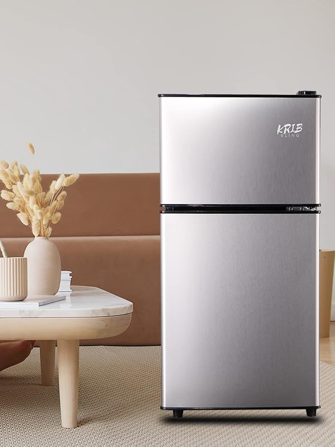 Mini Fridge With Freezer,3.5 Cu. Ft Compact Refrigerator With 2 Doors,7- Level Adjustable Thermostat, Removable Glass Shelves For Bedroom, Office, Kitchen, Apartment, Dorm, Silver - Image 2