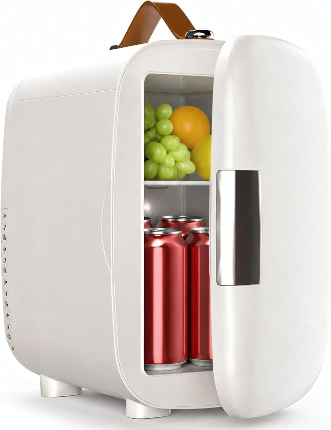 FANSEXPERT Cosmetic Fridge, Portable Mini Fridge for Skincare Food Drinks, 4L/6 Can Electric Plug In Cooler & Warmer, AC/DC Skincare Refrigerator for Bedroom Office Car Dorm (White) by FANSEXPERT